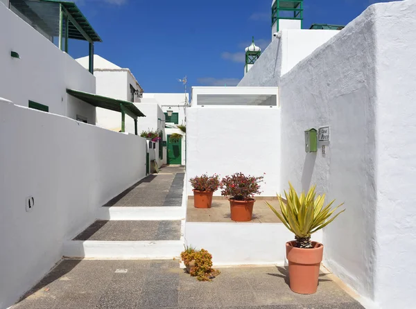 Coata Teguise Lanzarote Spain March 2018 White Buildings Steps Plants — Stock Photo, Image