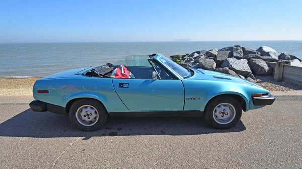 Felixstowe Suffolk England Maja 2018 Klasyczny Srebrny Triumf Tr7 Silnika — Zdjęcie stockowe