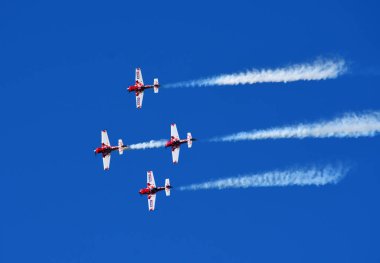 Küçük Gransden, CAMBRIDGESHIRE, İngiltere - 25 Ağustos 2019: Küresel Yıldızlar düzende uçan takımları gösteriyor.