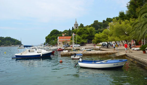 Cavtat Croatia September 2015 Cavtat Harbour Small Boats Church — 图库照片