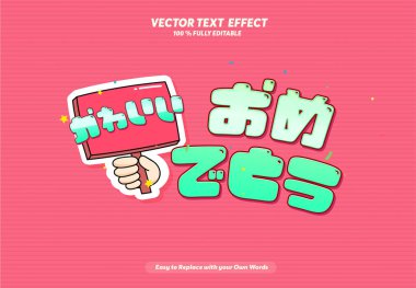 Yazdırılabilir metin efekti Japon Kawaii tanıtım şablonu 3d karikatür şablonu. Japonya Dil Yazıcılarında Teşekkürler Metin Efekti