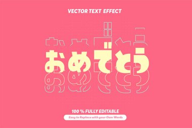 Yazdırılabilir metin efekti Japon Kawaii tanıtım şablonu 3d karikatür şablonu. Japonya Dil Yazıcılarında Teşekkürler Metin Efekti