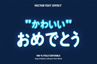 Yazdırılabilir metin efekti Japon Kawaii tanıtım şablonu 3d karikatür şablonu. Japonya Dil Yazıcılarında Teşekkürler Metin Efekti