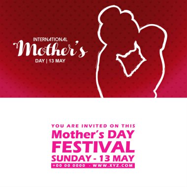 Mutlu anneler günü kartı tipografi üzerinde beyaz ve kırmızı arka plan ile