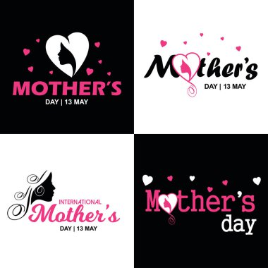 Mutlu anneler günü kartları tipografi üzerinde siyah ve beyaz arka plan ile