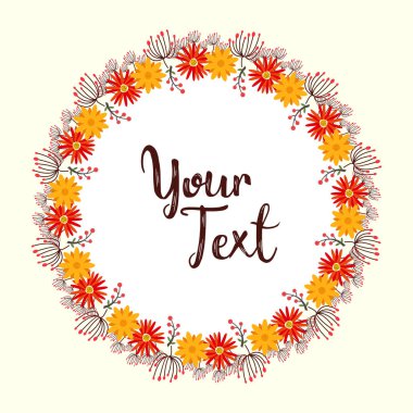 Tipografi ile yuvarlak çiçekli çerçeve, vektör, illüstrasyon
