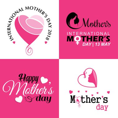 Mutlu anneler günü kartları tipografi üzerinde beyaz ve pembe arka planlar ile