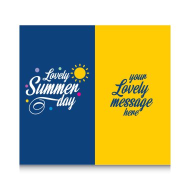 Mutlu yaz kart mavi ve sarı arka plan ve benzersiz tasarım, vektör, illüstrasyon