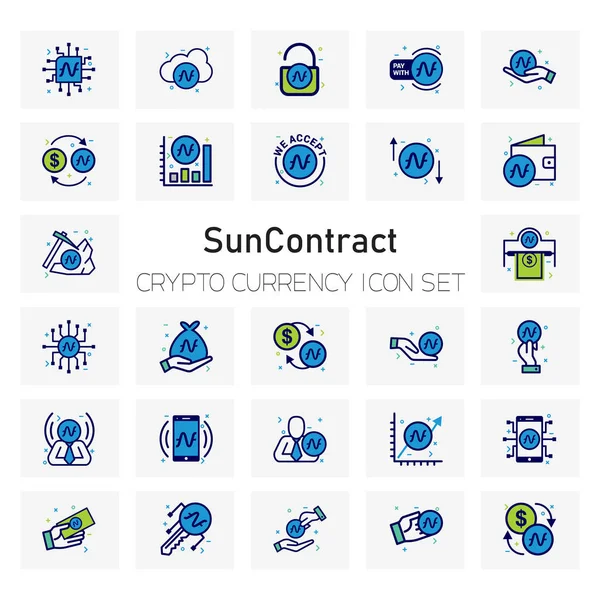 Contrat Sun Crypto Icônes Monnaie Ensemble Vecteur Illustration — Image vectorielle