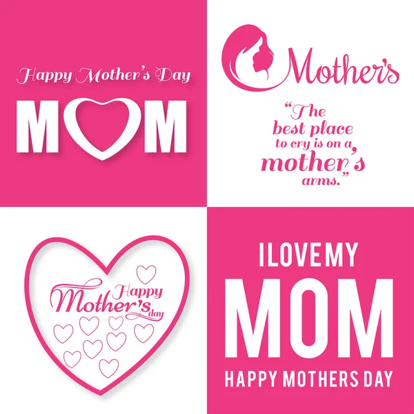 Happy Mother Day Cards Com Tipografia Sobre Fundo Rosa Branco — Vetor de Stock