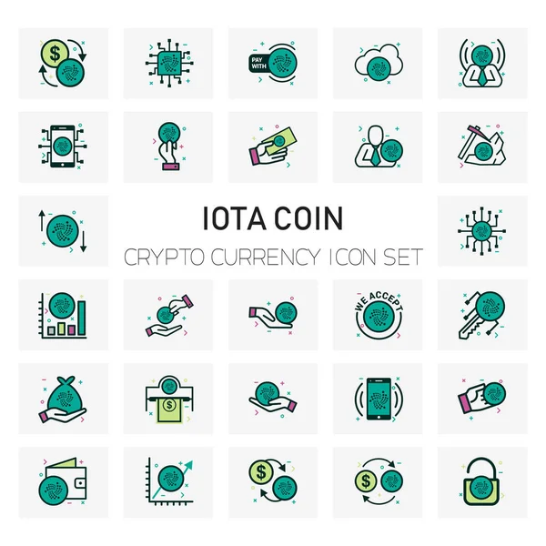 Iota Pièce Crypto Icônes Monnaie Ensemble Vecteur Illustration — Image vectorielle