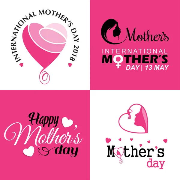 Mutlu anneler günü kartları tipografi üzerinde beyaz ve pembe arka planlar ile