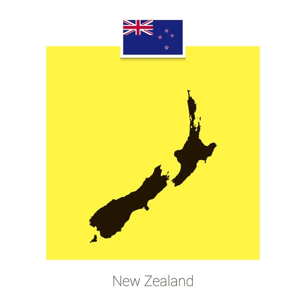 Nueva Zelanda Mapa Diseño Con Bandera Vector Fondo Amarillo — Archivo Imágenes Vectoriales