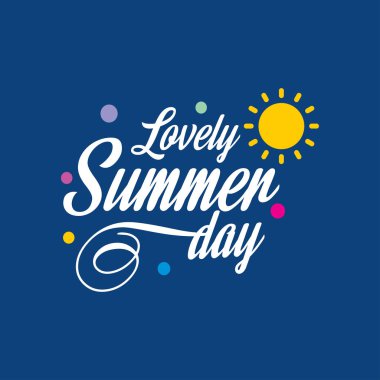 Mutlu yaz kartı ile mavi arka plan ve benzersiz tasarım, vektör, illüstrasyon