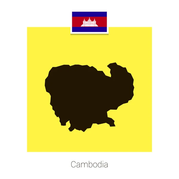 Cambodge Conception Carte Avec Drapeau Vecteur Fond Jaune — Image vectorielle