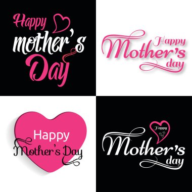 Mutlu anneler günü kartları tipografi üzerinde siyah ve beyaz arka plan ile