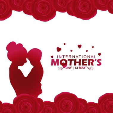 Kırmızı ve beyaz tema ile anneler günü tipografik tasarım 