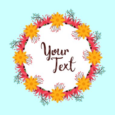 Tipografi ile yuvarlak çiçekli çerçeve, vektör, illüstrasyon