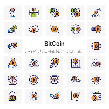 Bitcoin kripto para birimi simgelerini hazır, vektör, illüstrasyon 