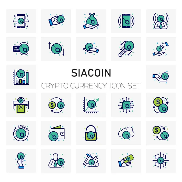 Siacoin Crypto Icônes Monnaie Ensemble Vecteur Illustration — Image vectorielle