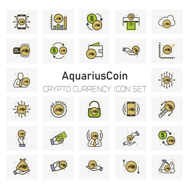 Aquariuscoins kripto para birimi simgelerini hazır, vektör, illüstrasyon 