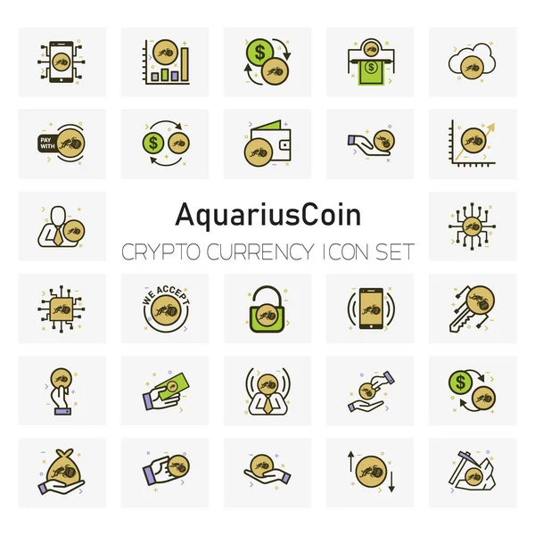 Aquariuscoins Crypto Icônes Monnaie Ensemble Vecteur Illustration — Image vectorielle