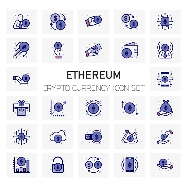 Ethereum Pièce Crypto Icônes Monnaie Ensemble Vecteur Illustration — Image vectorielle