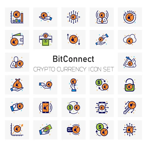Bit şifreleme para birimi bağlamak Icons set, vektör, illüstrasyon 