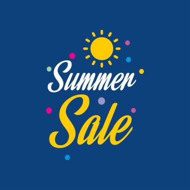 Mutlu yaz kartı ile mavi arka plan ve benzersiz tasarım, vektör, illüstrasyon