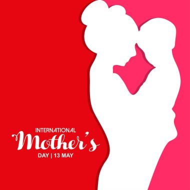 Mutlu anneler günü kartı tipografi ve kırmızı arka plan ile