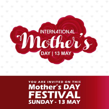Kırmızı ve beyaz tema ile anneler günü tipografik tasarım