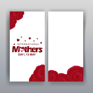 Gül, vektör, illüstrasyon ile beyaz ve kırmızı tema ile anneler günü broşür tasarım