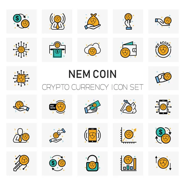 Nem Coin Crypto Currency Icons Set Vector Illustration — Stock Vector