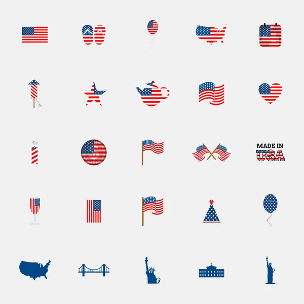 Ícones Bandeira Americana Definir Ilustração Vetorial —  Vetores de Stock