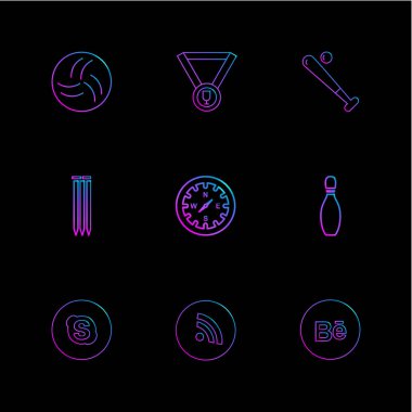 siyah arka plan üzerinde renkli farklı minimalist düz vektör app simgeleri