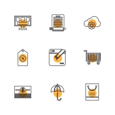 Beyaz arka plan ile rasgele düz app simgeler ve semboller, vektör 