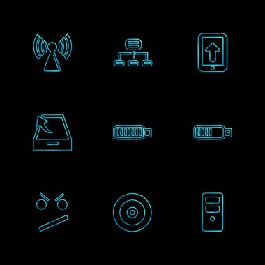 siyah arka plan, düz çeşitli web sitesi simgeler vektör 