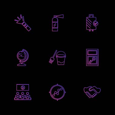 siyah arka plan üzerinde renkli farklı minimalist düz vektör app simgeleri