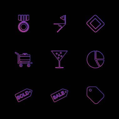 farklı minimalist düz vektör app simgeler siyah arka plan üzerine