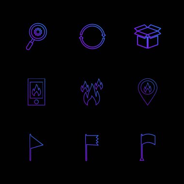 siyah arka plan üzerinde renkli farklı minimalist düz vektör app simgeleri