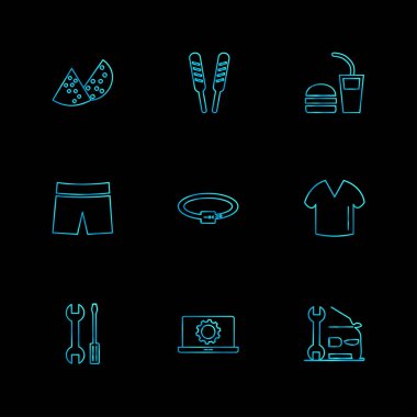 siyah arka plan üzerine izole farklı minimalist düz vektör app simgeleri 