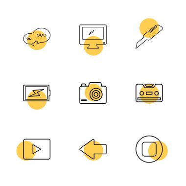 Beyaz arka plan ile rasgele düz app simgeleri, dijital sanat vektör çizim