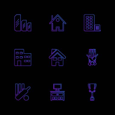 çok basit bir set düz app simgelerin vektör çizim siyah arka plan üzerine 