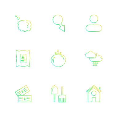 Beyaz arka plan ile rasgele düz app simgeleri, dijital sanat vektör çizim