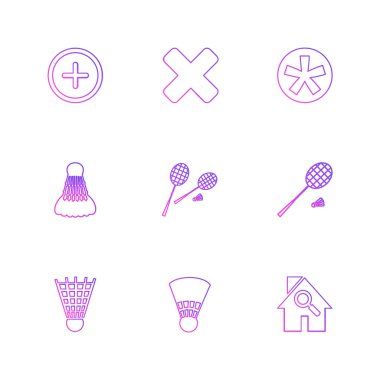 badminton Tema minimalist vektör simge kümesi