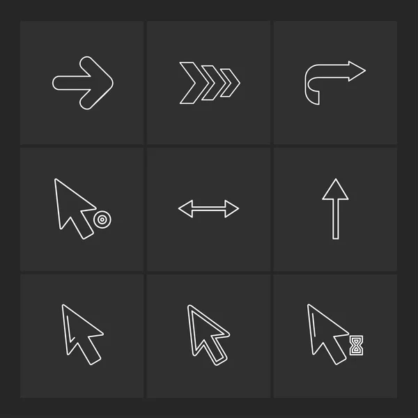 Flèches Directions Pointeurs Icônes Créatives Ensemble Conception Vectorielle Collection Plate — Image vectorielle