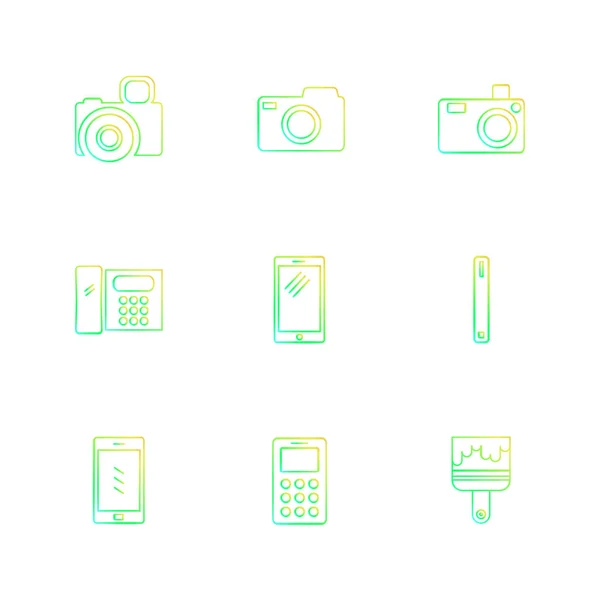 Ordenadores Dispositivos Digitales Botones Gadgets Conjunto Iconos Estilo Plano — Vector de stock