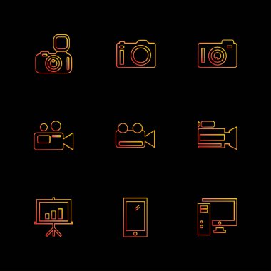 siyah arka plan, çeşitli modern vektör app simgeleri 