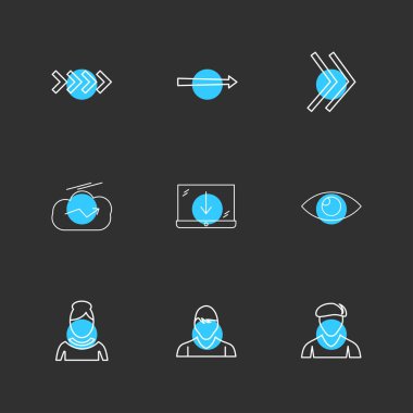 farklı minimalist düz vektör app simgeler siyah arka plan üzerinde renkli daireler ile