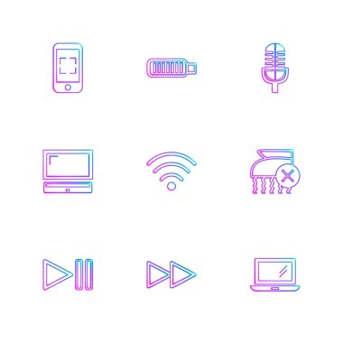 Bilgisayarlar, dijital cihazlar ve becerikli alet düğme düz stil ikonları ayarla